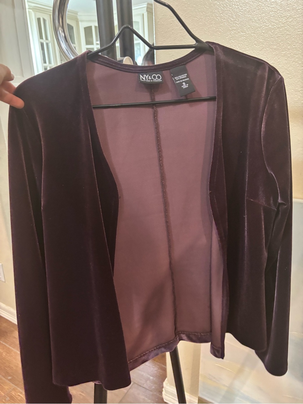 New York & Company Deep Plum Velvet Open-Front Blazer